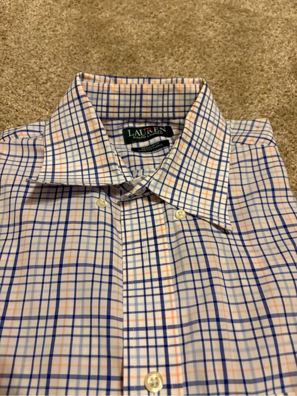 Lauren Ralph Lauren White Dress Shirt with Blue & Orange Plaid
